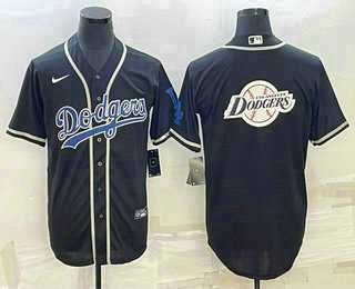 Mens Los Angeles Dodgers Big Logo Black Cool Base Stitched Jersey
